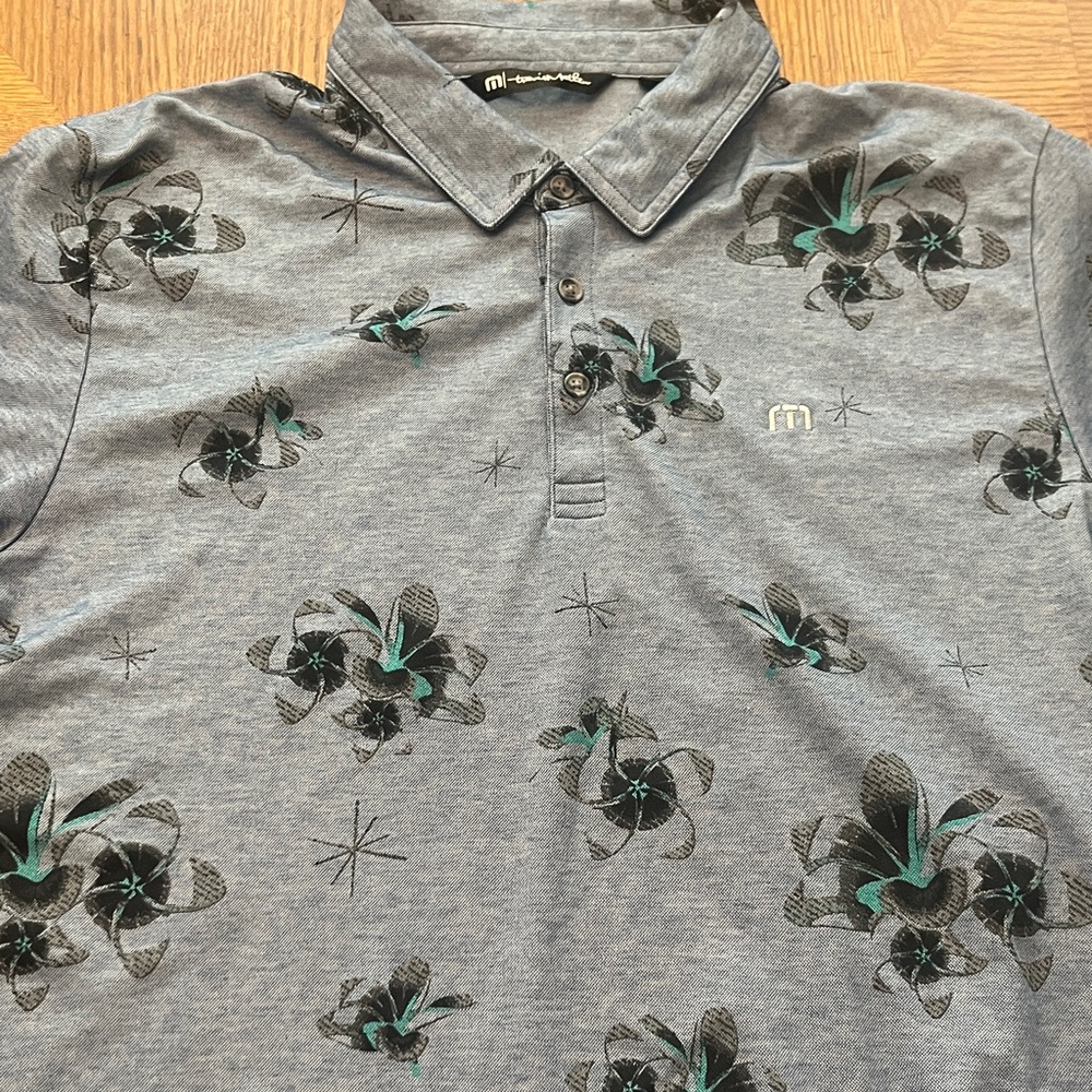 Travis Mathew Gray Polo with Black Floral Design